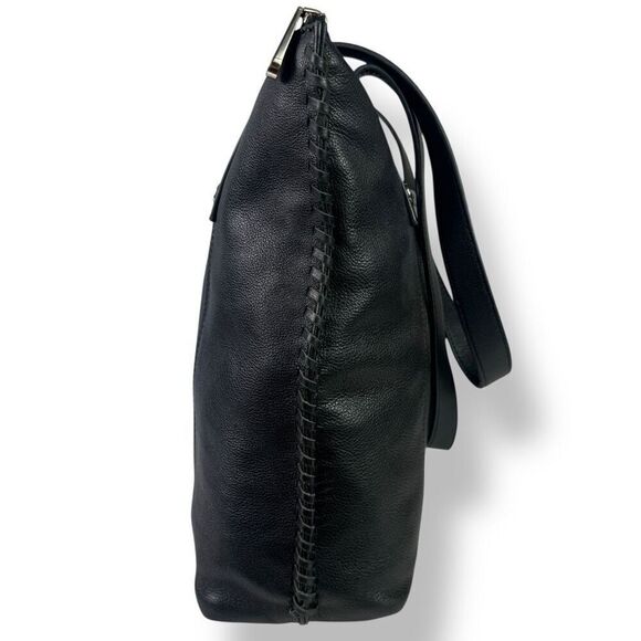 Tommy Bahama Black Leather Tote Shoulder Bag Moto Biker Top Zip Whipstitch - Picture 8 of 12